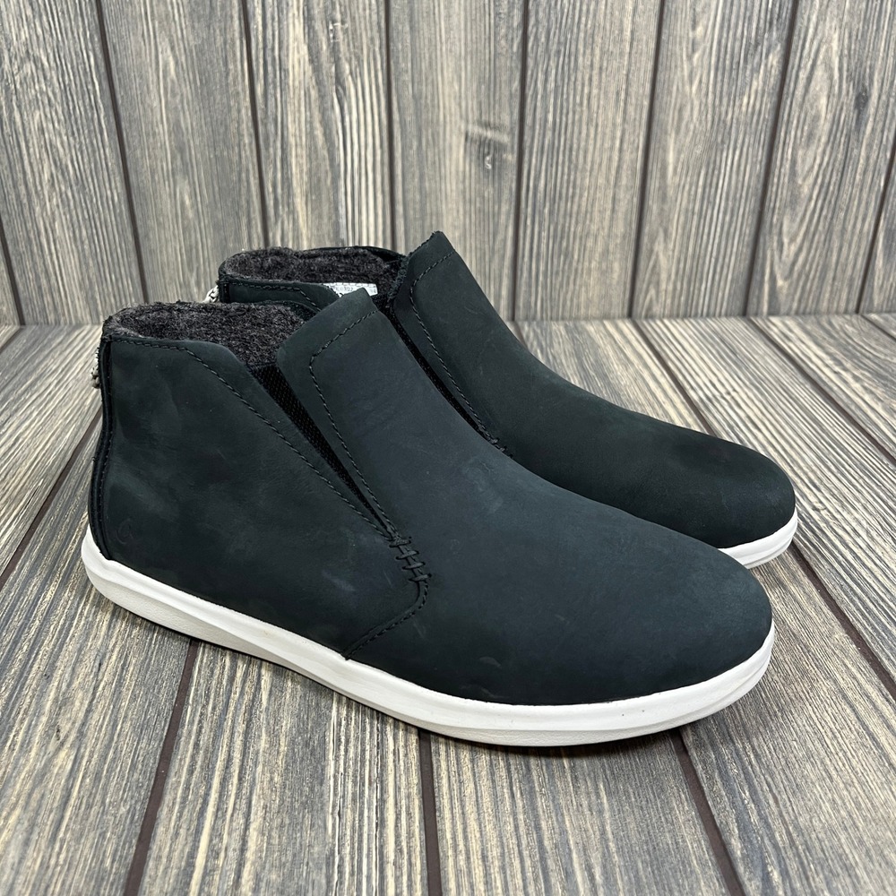 Olukai Hawaiiloa Manu Hope Women 7.5 Black Leather Ankle Booties 20397-LR18